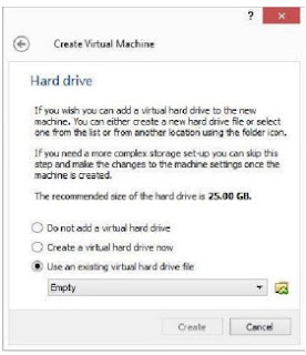Window Pengaturan Hard Disk di Virtual  Machine