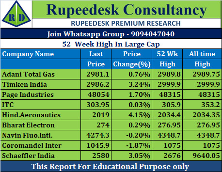 52  Week High In Large Cap