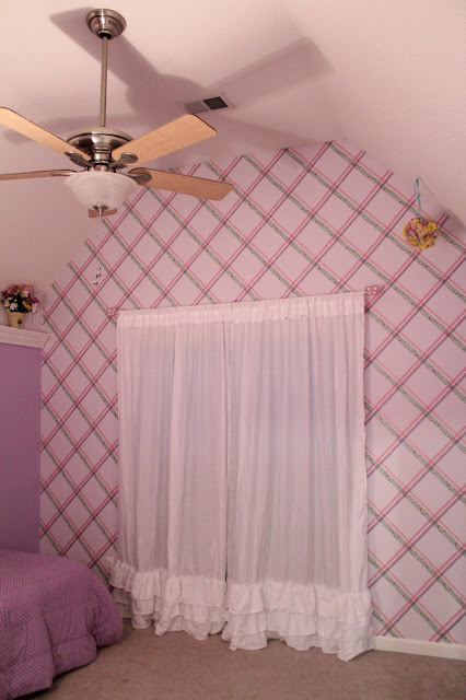 Lavender room with washi tape wall pattern looks like wallpaper