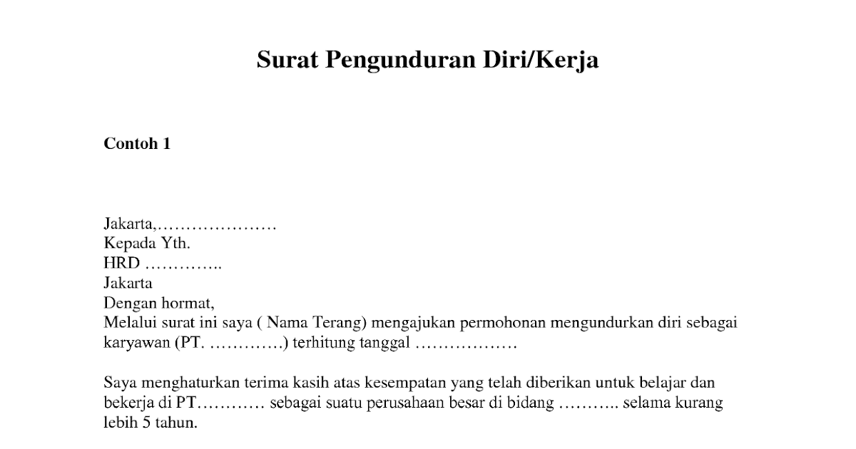 Contoh Surat Pengunduran Diri Kerja Resmi - Surat Resign