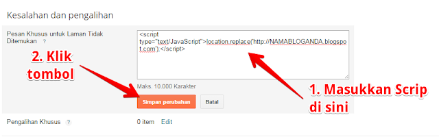 Cara Redirect PAGE NOT FOUND 404 ke Homepage Blogspot