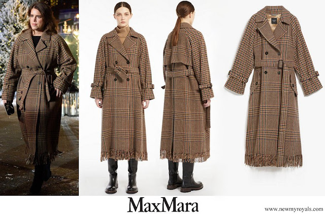 Princess Eugenie wore Max Mara Patchwork-inspired wool coat featuring trench-style