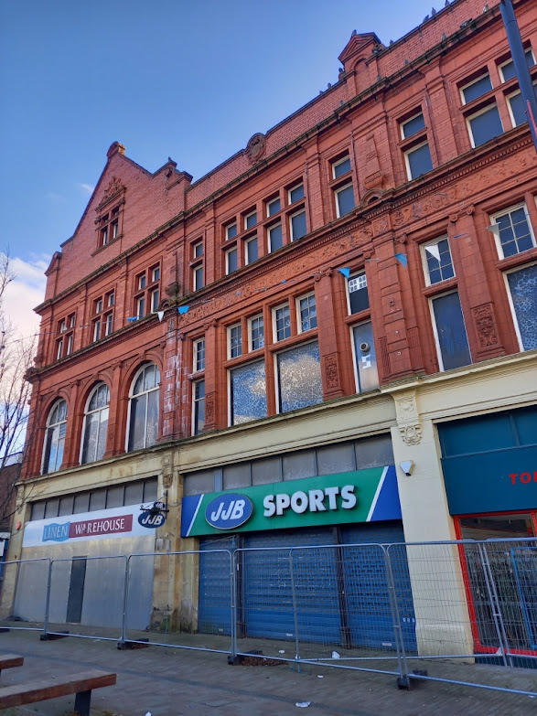 The old JJB Sports shop in Leigh, Greater Manchester. December 2020