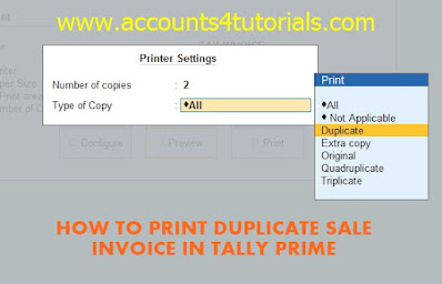 how to print duplicate invoice in tally prime