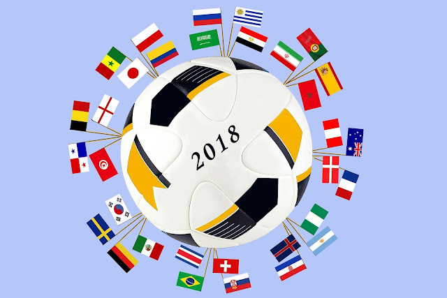 A football representing World Cup 2018 nations with all participating nations flags