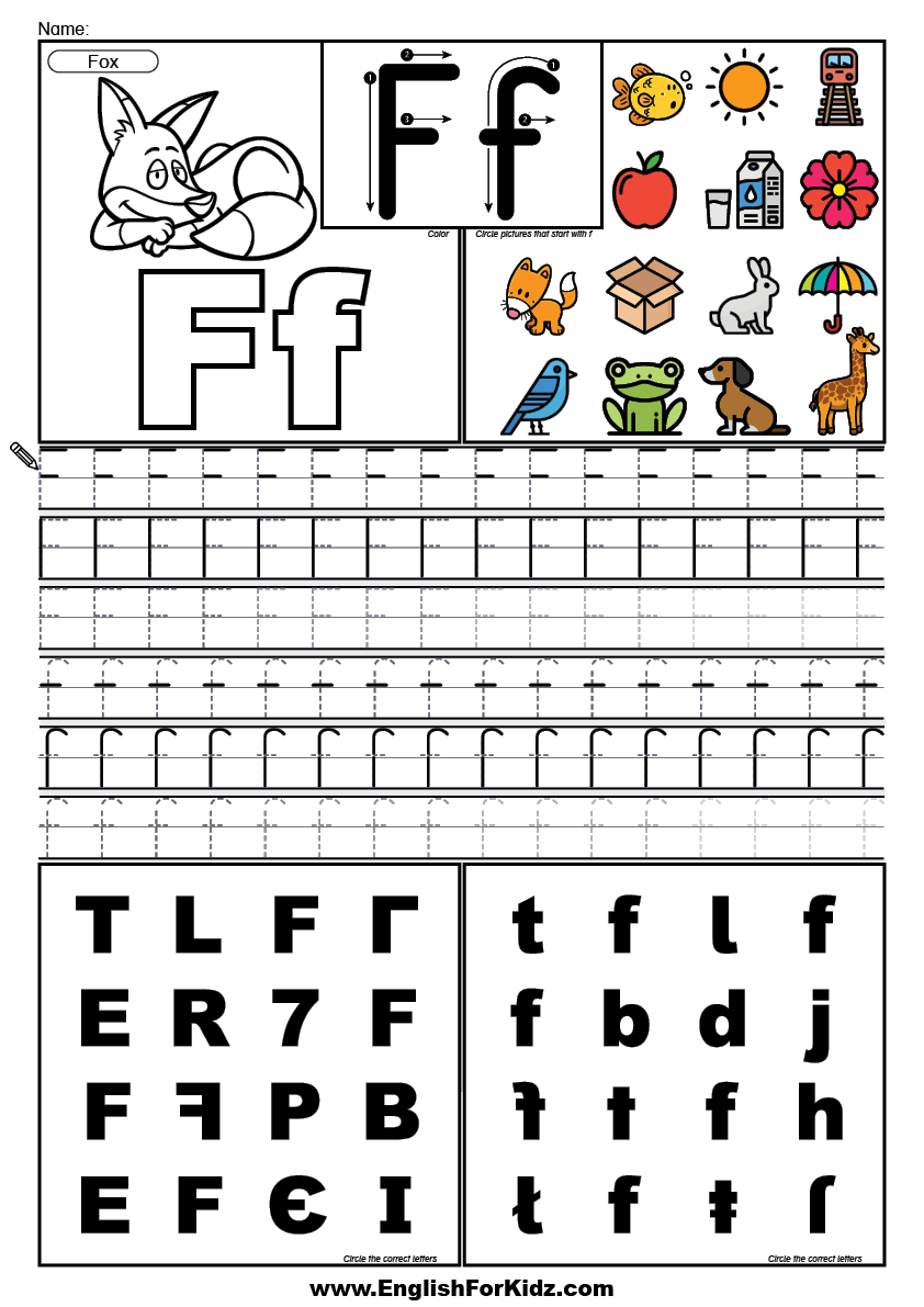 English For Kids Step By Step Letter F Worksheets Flash Cards