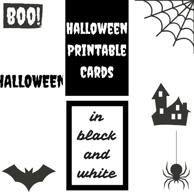 Halloween printable cards in black and white, free printables