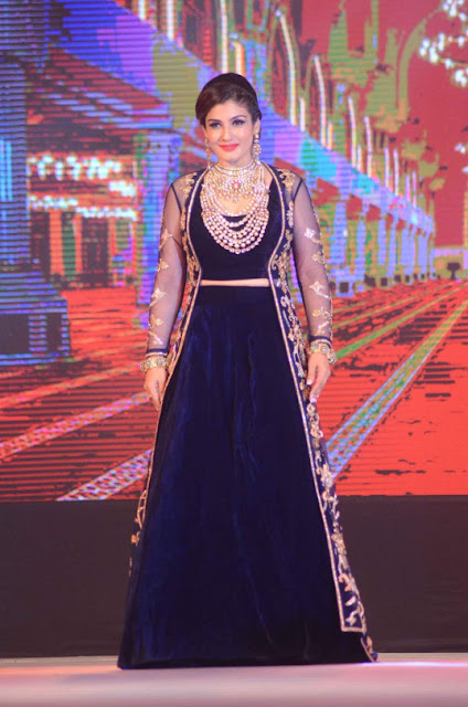 Raveena Tandon in Blue Dress at Indian Bullion & Jewellery Association IBJA Fashion Show