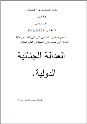 ملخص محاضرات في العدالة الجنائية الدولية من إعداد د. محمد بلقاسم رضوان PDF