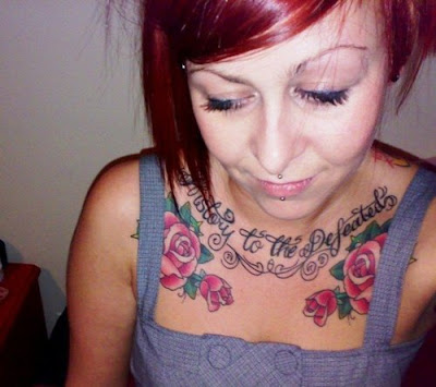 Roses Tattoo With Letter Tattoo On Chest Piece