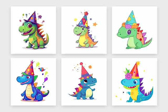 Cute baby dragon art with party caps free download