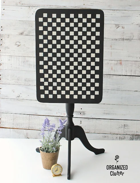 Up-Cycled Antique Shop Flip Top Table #vintage #fliptable #dixiebellepaint #stencil #checks #upcycle #goldtrim