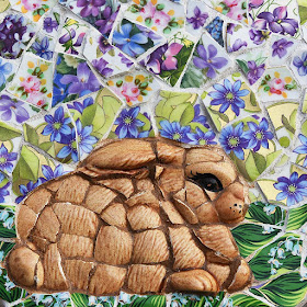 Mosaic bunny and flowers by Jeanne Selep