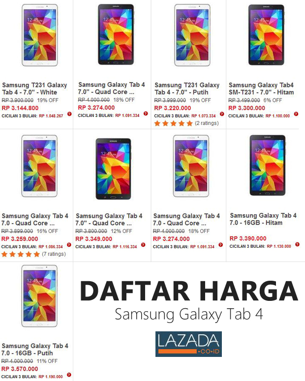 Harga Samsung Galaxy Tab 4