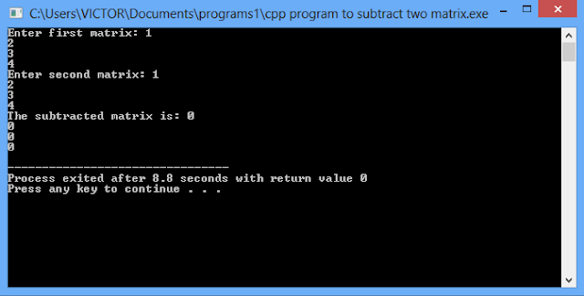 CPP program to subtract two matrix