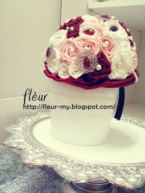 Amore Bouquet by Fleur. Red and White Satin Hand Bouquet