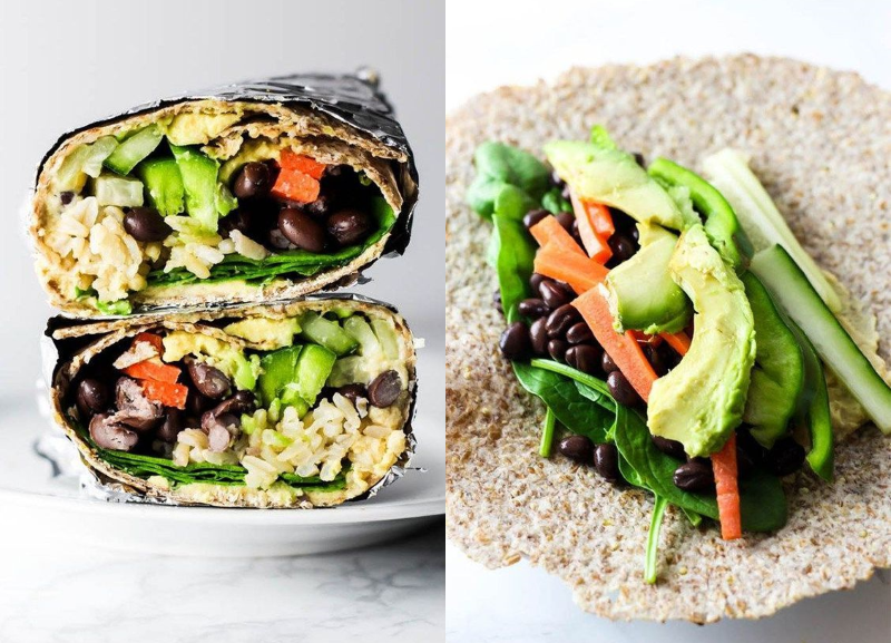 Hummus vegetable wraps healthy lunch with beans