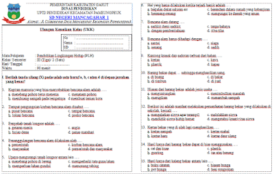 Soal UKK PLH Kelas 3 SD/MI