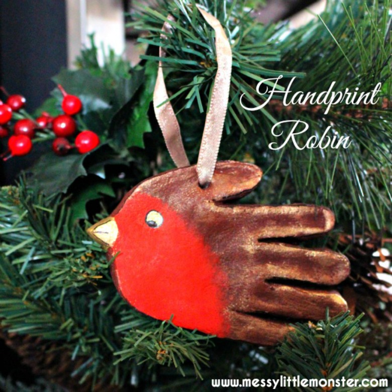 salt dough ornaments - Robin salt dough handprint ornaments - bird craft