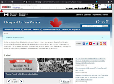 Screen Capture from 25 Nov 2022 of the Internet Archive's Wayback Machine capture of the Library and Archives Canada home page which was made on 15 Jul 2022.