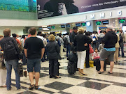 This is the queue at Paris Charles de Gaulle Airport to leave France. (paris airport)