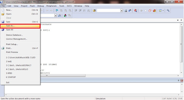 Saving a file in KEIL uVISION 4