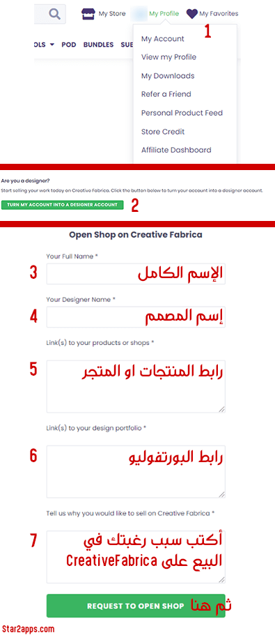 التسجيل وفتح متجر في Creative Fabrica