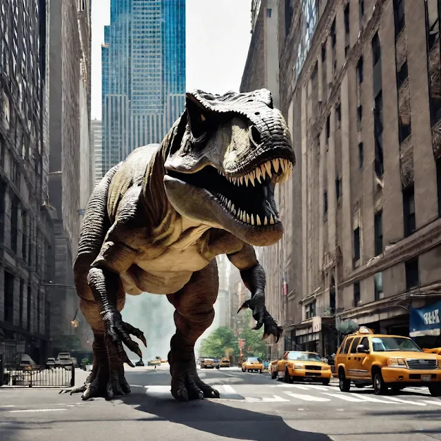 T-Rex en New York, imagen generada con inteligencia artificial