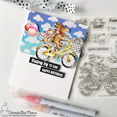 Cycling Friends Card by Samantha Mann for Newton's Nook Designs, Distress Inks, Ink blending, Birthday Card, Bike, Stencil #newtonsnook #newtonsnookdesigns #distressink #inkblending #birthday #birthdaycard #cardmaking #handmadecards