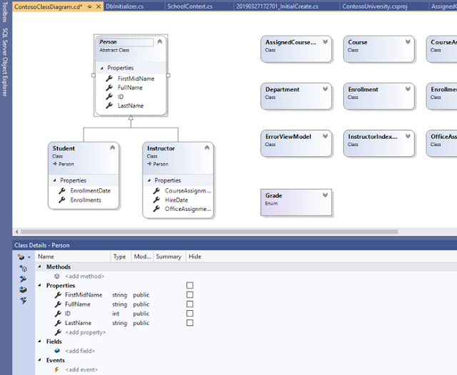 Visual Studio Community - Création du ClassDiagram ContosoUniversity