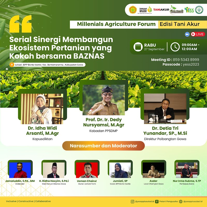   MILLENIAL AGRICULTURE FORUM (MAF) PROGRAM YESS EDISI TANI AKUR DI KABUPATEN GOWA SULSEL