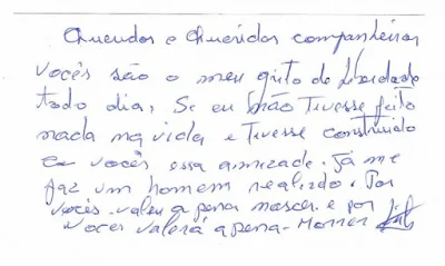 bilhete de Lula ao companheiros da Vigília