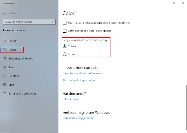 Windows 10, Colori scuri