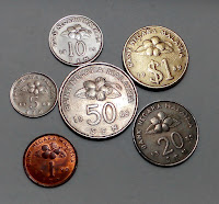 Set of Malaysia 1989 Coin, with denomination 1 sen, 5 sen, 10 sen, 20 sen, 50 sen and RM 1