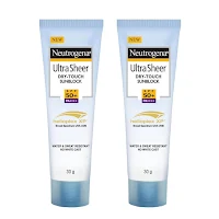 Neutrogena Ultra Sheer Sunscreen SPF 50+ | Broad Spectrum UVA/UVB PA++++ | No White Cast | Water resistant, Ultra light & Non sticky | For Oily, Dry & Sensitive Skin | For Men & Women | 60g ( 30 gm - Pack of 2)