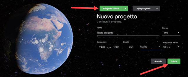 nuovo progetto di google earth studio