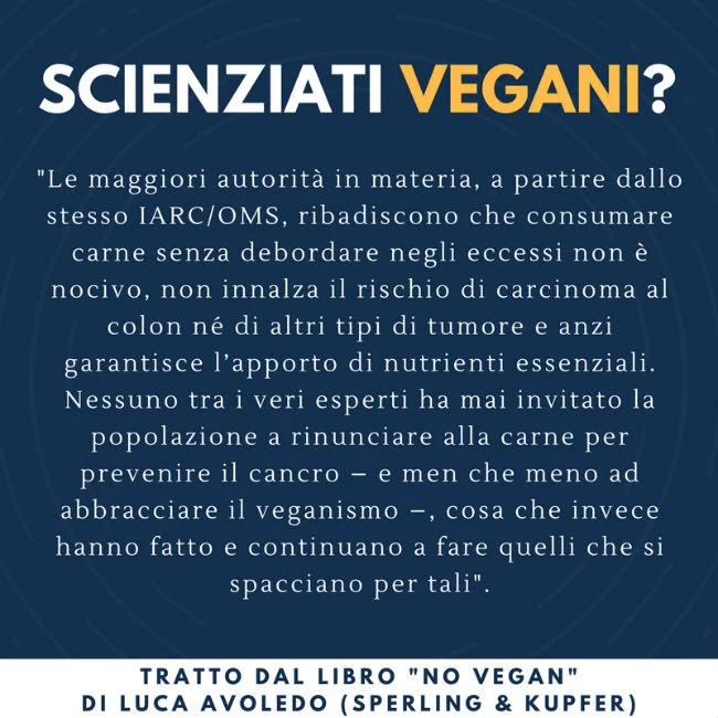 Un brano del libro No Vegan di Luca Avoledo sulla scienza vegan