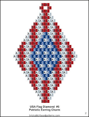 Free brick stitch seed bead earring pattern labeled color chart.