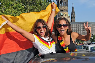 Germany fans celebrate their national team's 4-0 victory over Argentina in the quarterfinals of the FIFA World Cup 2010 South Africa