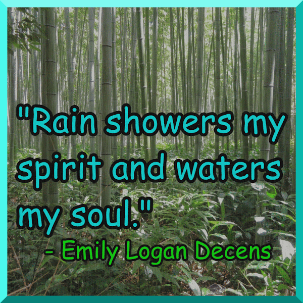 Rain showers my spirit and waters my soul.</q> - Emily Logon Decens