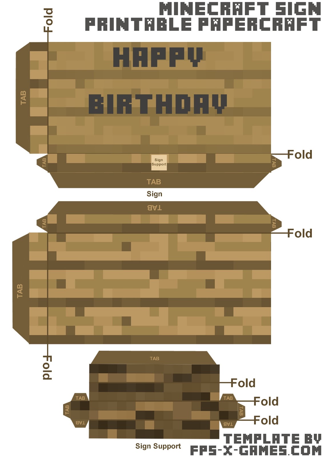 Minecraft papercraft happy birthday sign template cut out
