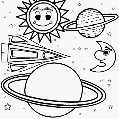 Outer galaxy Planets and space ship solar system easy color print out coloring pages for children