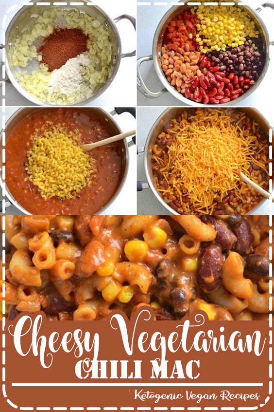 This rich and comforting Cheesy Vegetarian Chili Mac cooks in one pot and in just about 30 minutes, making it the perfect stress-free weeknight dinner. #cheesy #vegetarian #chili #chilimac #dinner #recipe #recipes