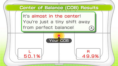 Image showing my balance being 50.1% on the left leg and 49.9% on the right, which apparently isn't good enough.