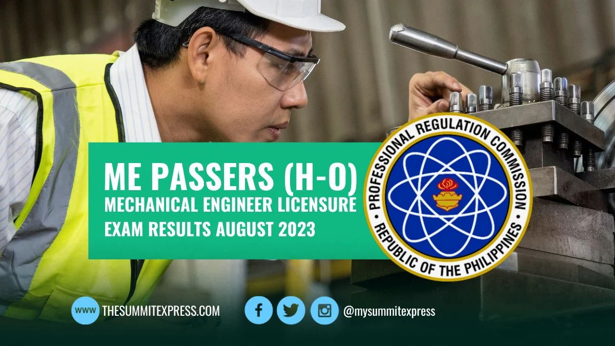 H-O PASSERS: August 2023 Mechanical Engineer ME board exam results
