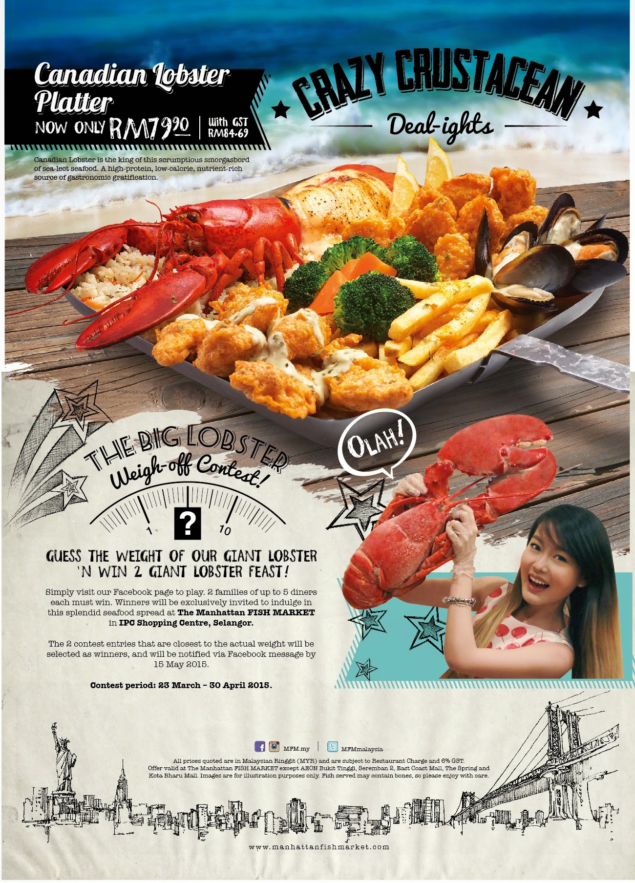 food review, Manhattan FISH MARKET, Nu Sentral, Malaysia, Lobster murah, cheap lobster in town, Canadian Lobster, manhattan fish market lobster menu,