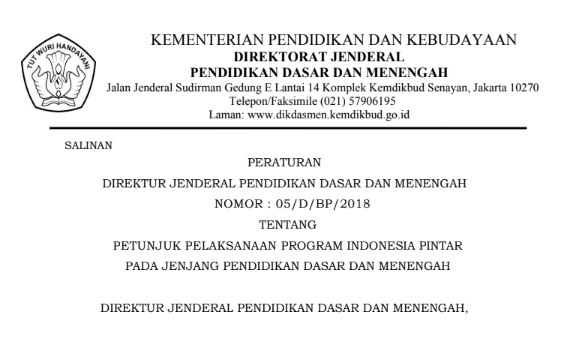 DOWNLOAD JUKLAK PROGRAM INDONESIA PINTAR  DOWNLOAD JUKLAK PROGRAM INDONESIA PINTAR (PIP) 2018 