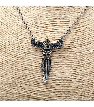 Eagle Feather Necklace With Sterling Silver Rolo Chain 