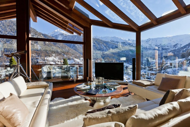 Picture of modern living room with mountain views