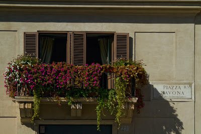 A Balcony looking out onto Piazza Novona - Rome, Italy